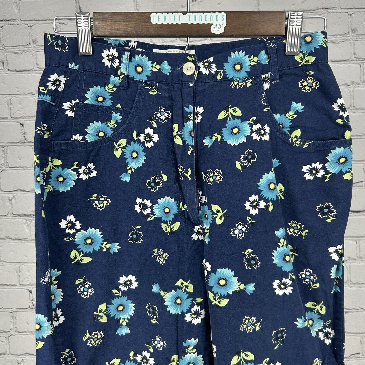 United Colors Of Benetton Blue Cotton Floral Ankle Pant Italy Size XS (26X22.5)