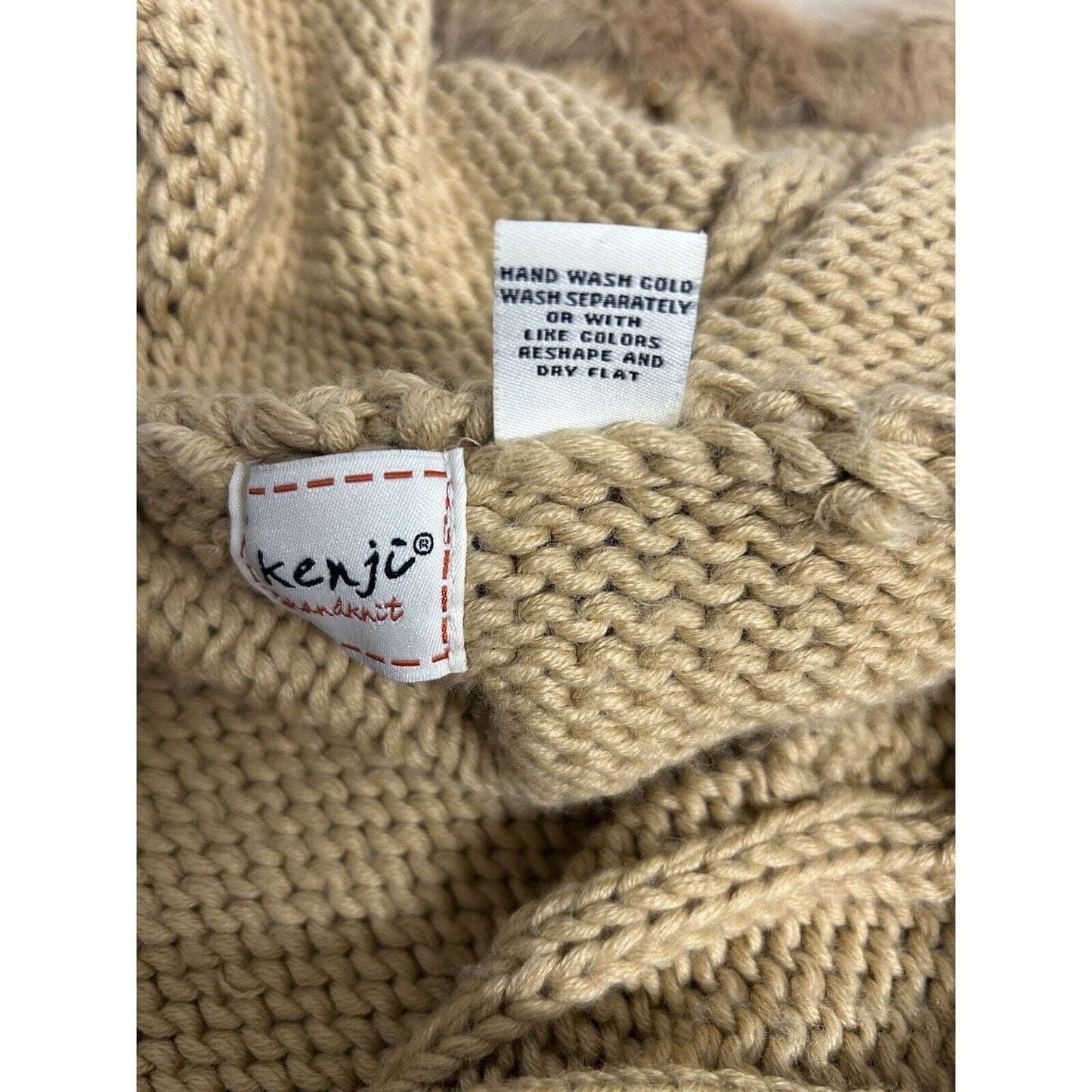 Kenji Chunky Hand Knit Brown Full Zip Rabbit Fur Hooded Toggle Close Jacket XL