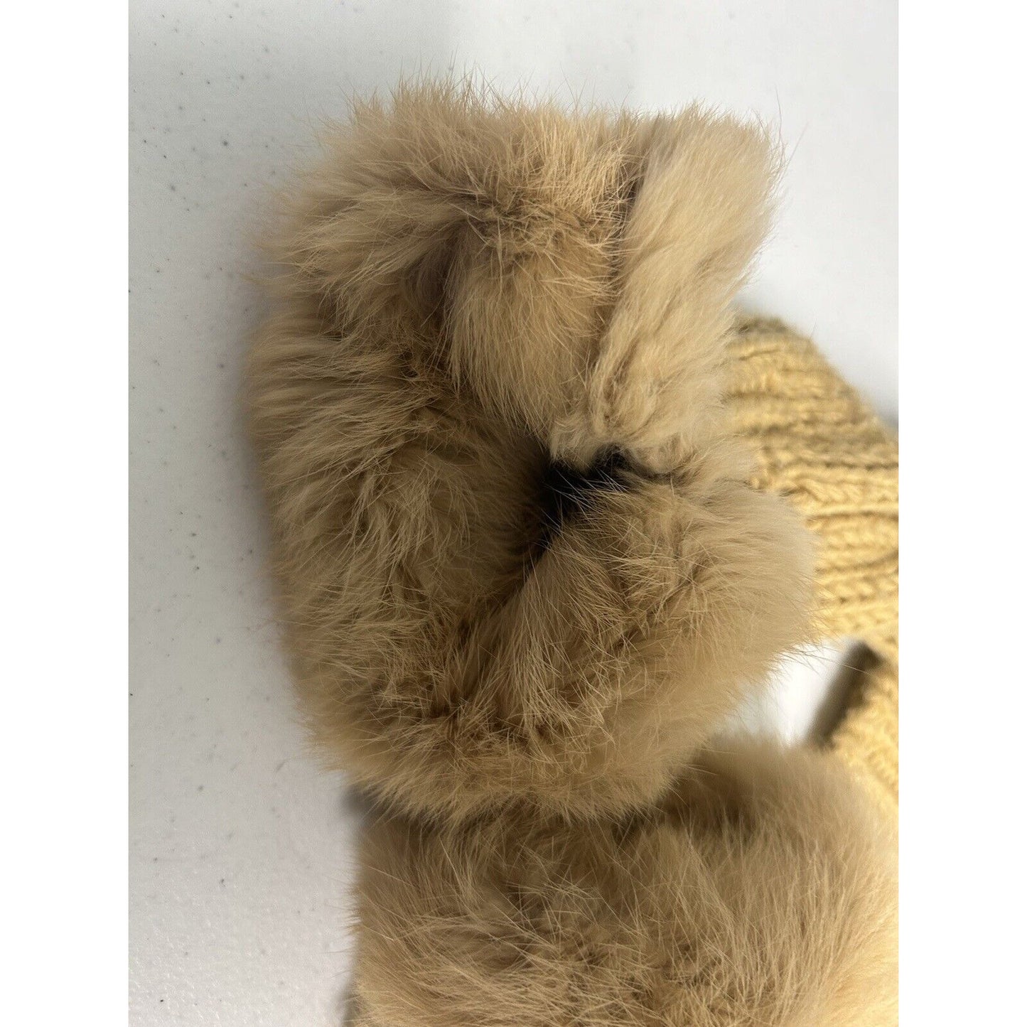 Kenji Chunky Hand Knit Brown Full Zip Rabbit Fur Hooded Toggle Close Jacket XL