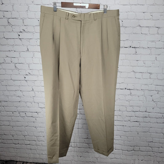 Jack Victor Prossimo Khaki 100% Italian Wool Pleated Dress Pants Size 37 (37x30)