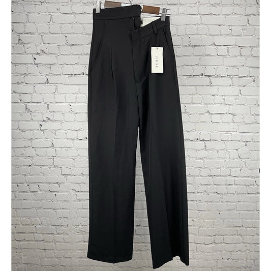 NWT Piral Black High Rise Asymmetric Zipper Wide Leg Pants Size Small (26x34)