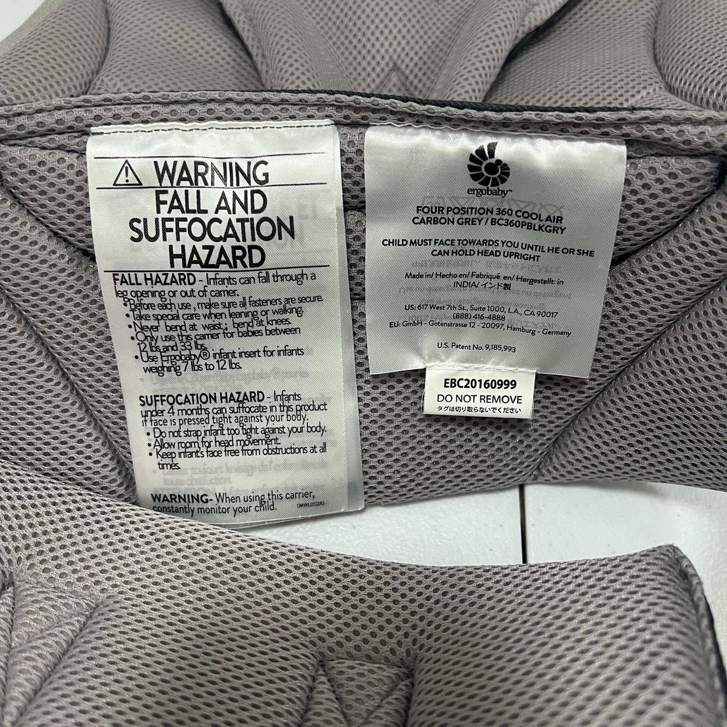 ErgoBaby Four Position 360 Cool Air Carbon Grey Baby Child Adjustable Carrier