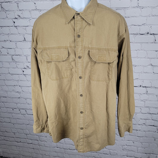 RedHead Brand Co Tan Cotton Button Up Long Sleeve Outdoor Shirt Size Large L