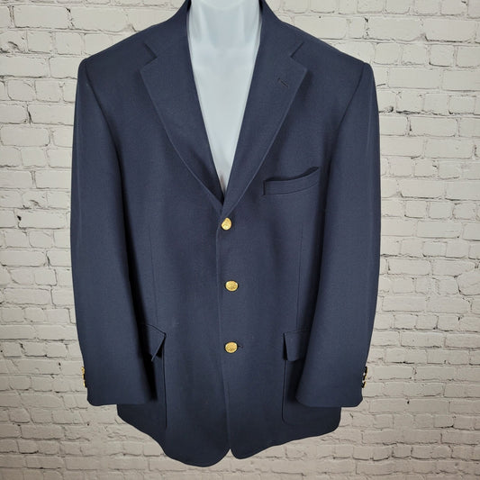 VTG Orvis Navy Wool Blend 3 Gold Button Vented Notch Blazer USA Made Size 44L