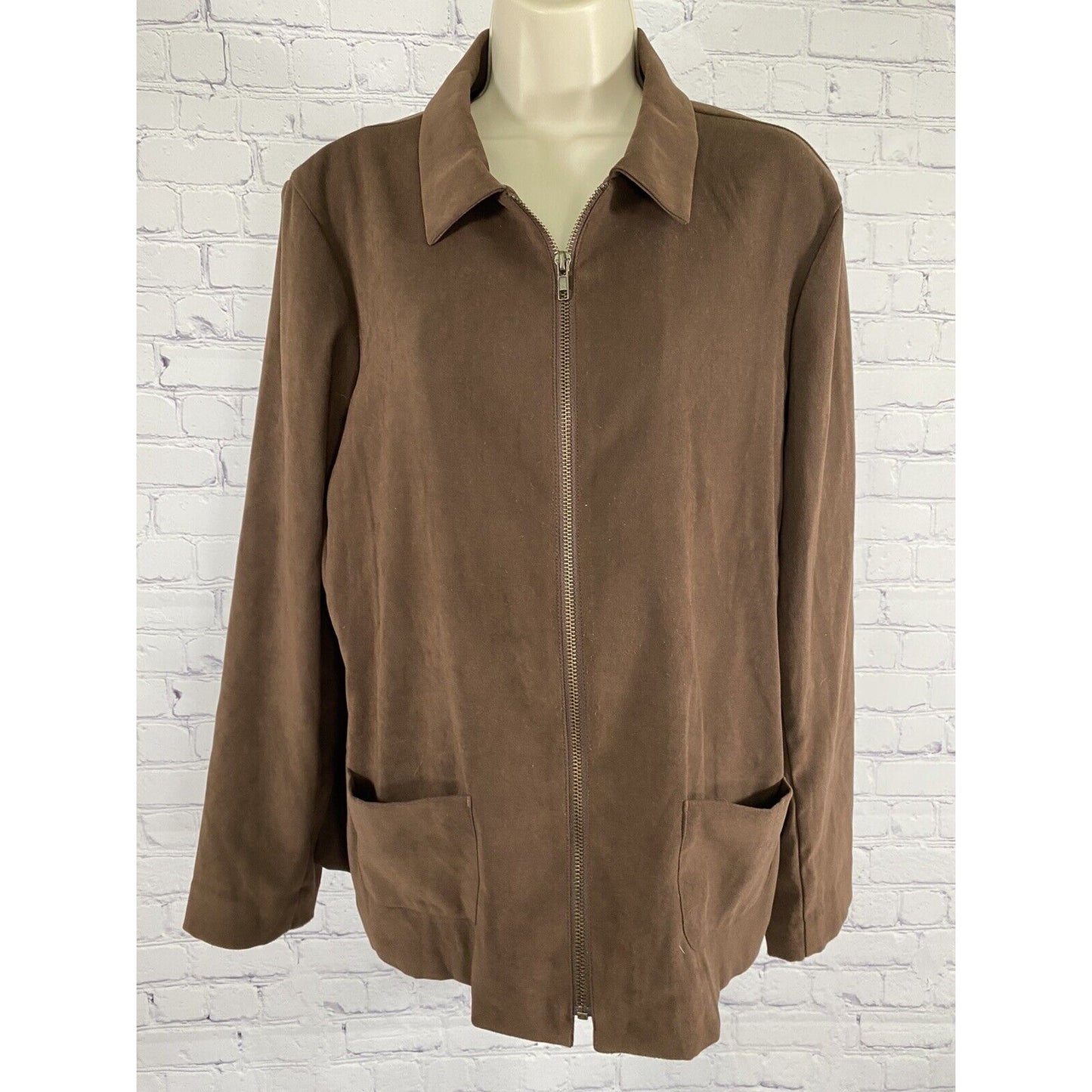 VTG Harve Benard Brown Soft Faux Suede Long Sleeve Zip Lightweight Jacket 10
