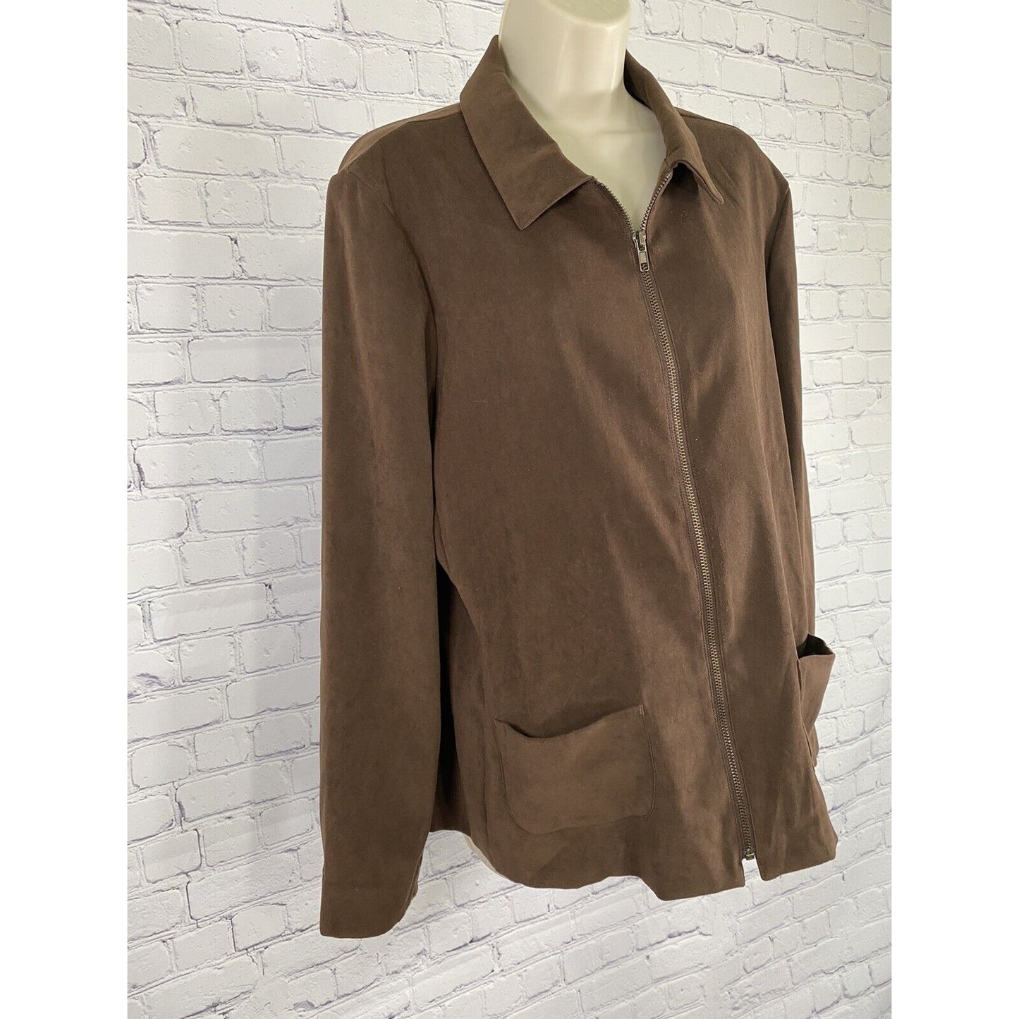VTG Harve Benard Brown Soft Faux Suede Long Sleeve Zip Lightweight Jacket 10