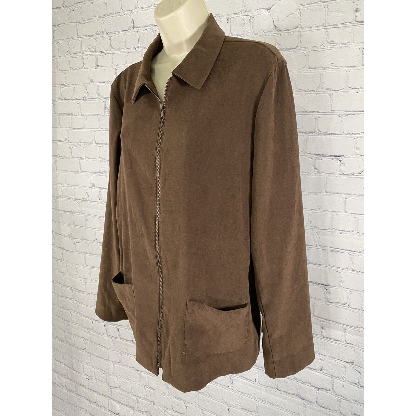VTG Harve Benard Brown Soft Faux Suede Long Sleeve Zip Lightweight Jacket 10