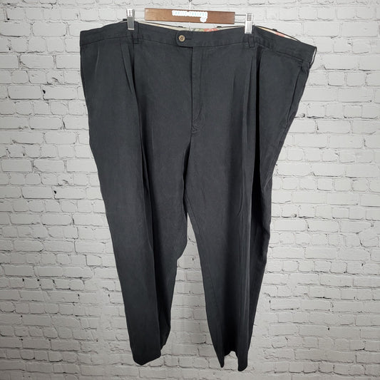 Tommy Bahama Muted Charcoal Silk Blend Pleated Straight Leg Pants 52x28