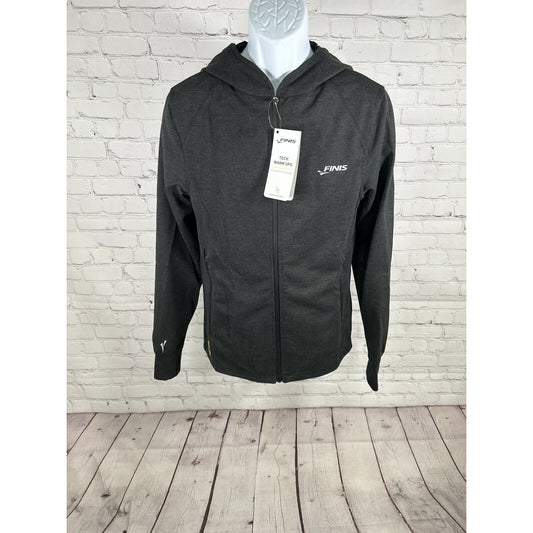 NWT Finis Charcoal Tech Warm Up Hooded Thumb Holes Full Zip Jacket Men’s S