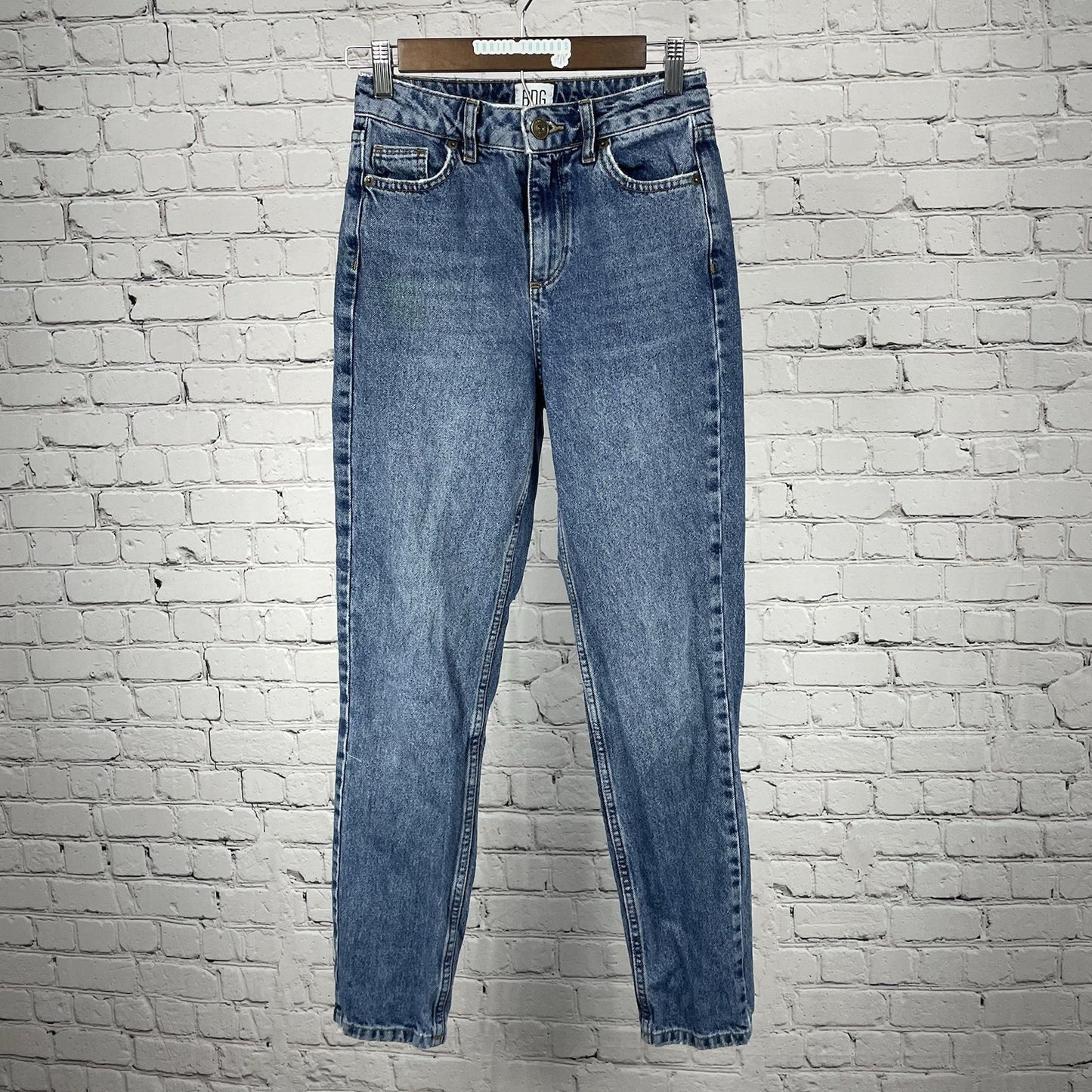 BDG Urban Outfitters Blue Denim 100% Cotton Mom Jeans Tapered Hi-Rise Size 24x28