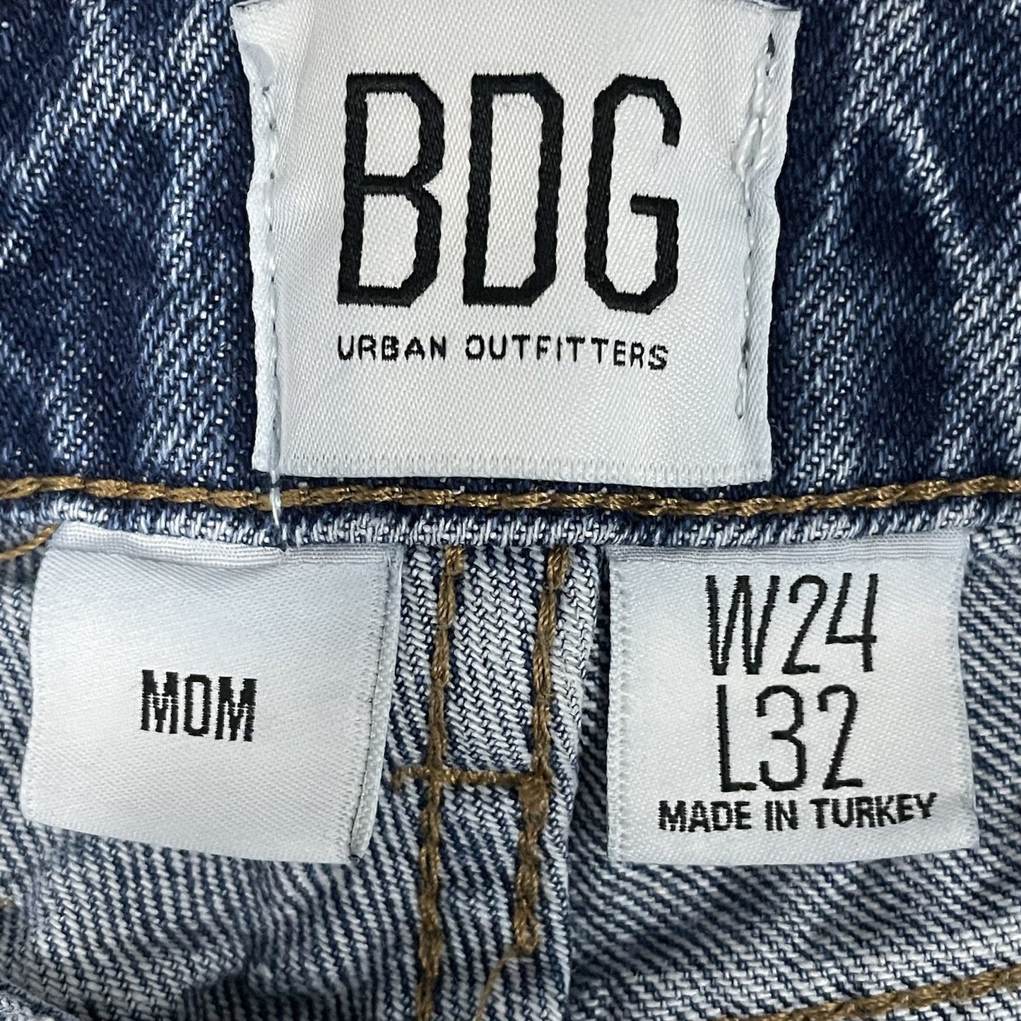 BDG Urban Outfitters Blue Denim 100% Cotton Mom Jeans Tapered Hi-Rise Size 24x28