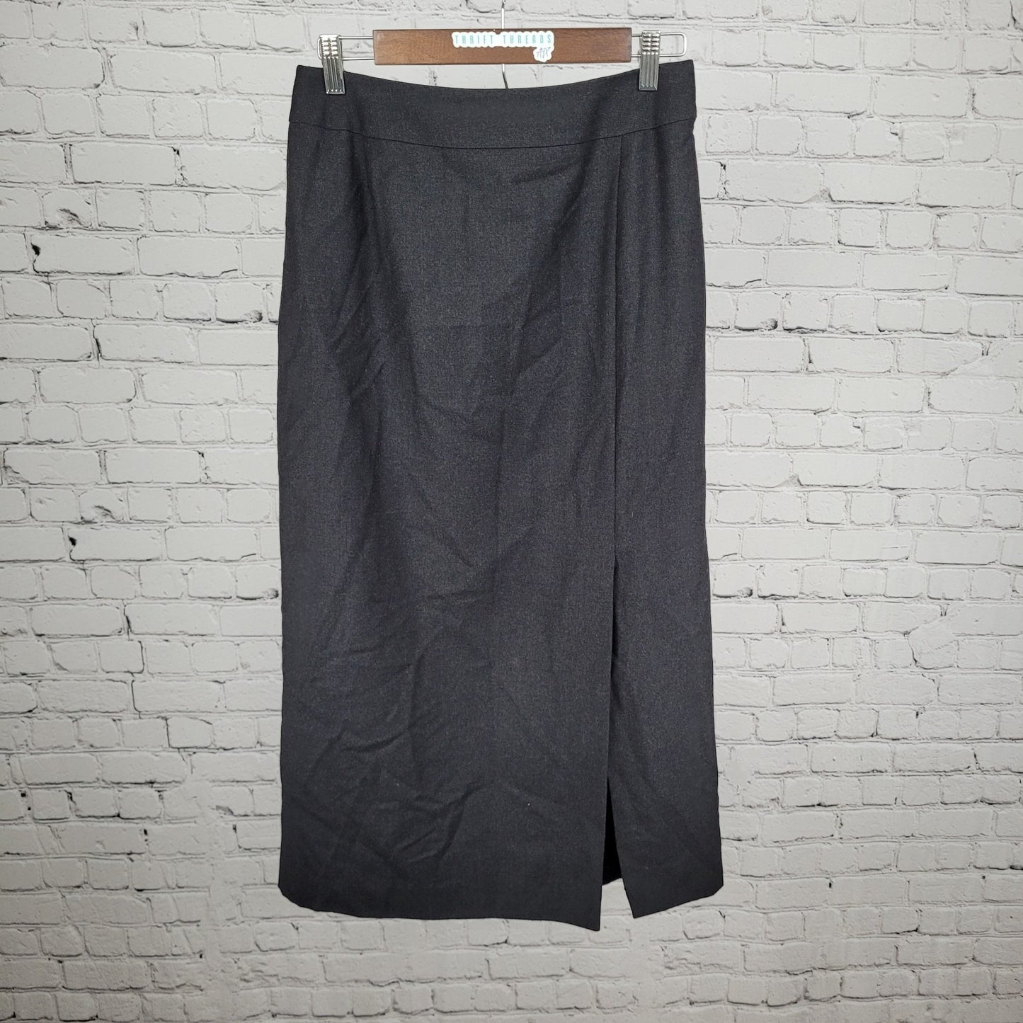 Carlisle Grey 100% Wool Lined Side Zip Buttoned Slit Midi Straight Skirt Size 4