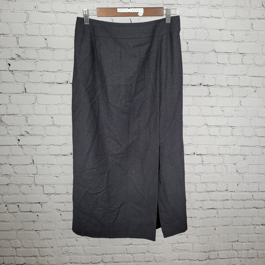 Carlisle Grey 100% Wool Lined Side Zip Buttoned Slit Midi Straight Skirt Size 4
