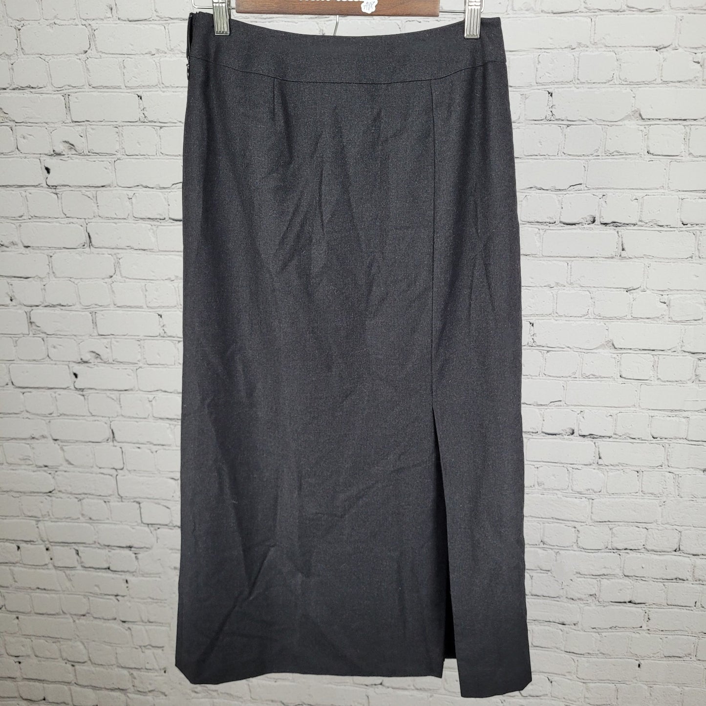 Carlisle Grey 100% Wool Lined Side Zip Buttoned Slit Midi Straight Skirt Size 4