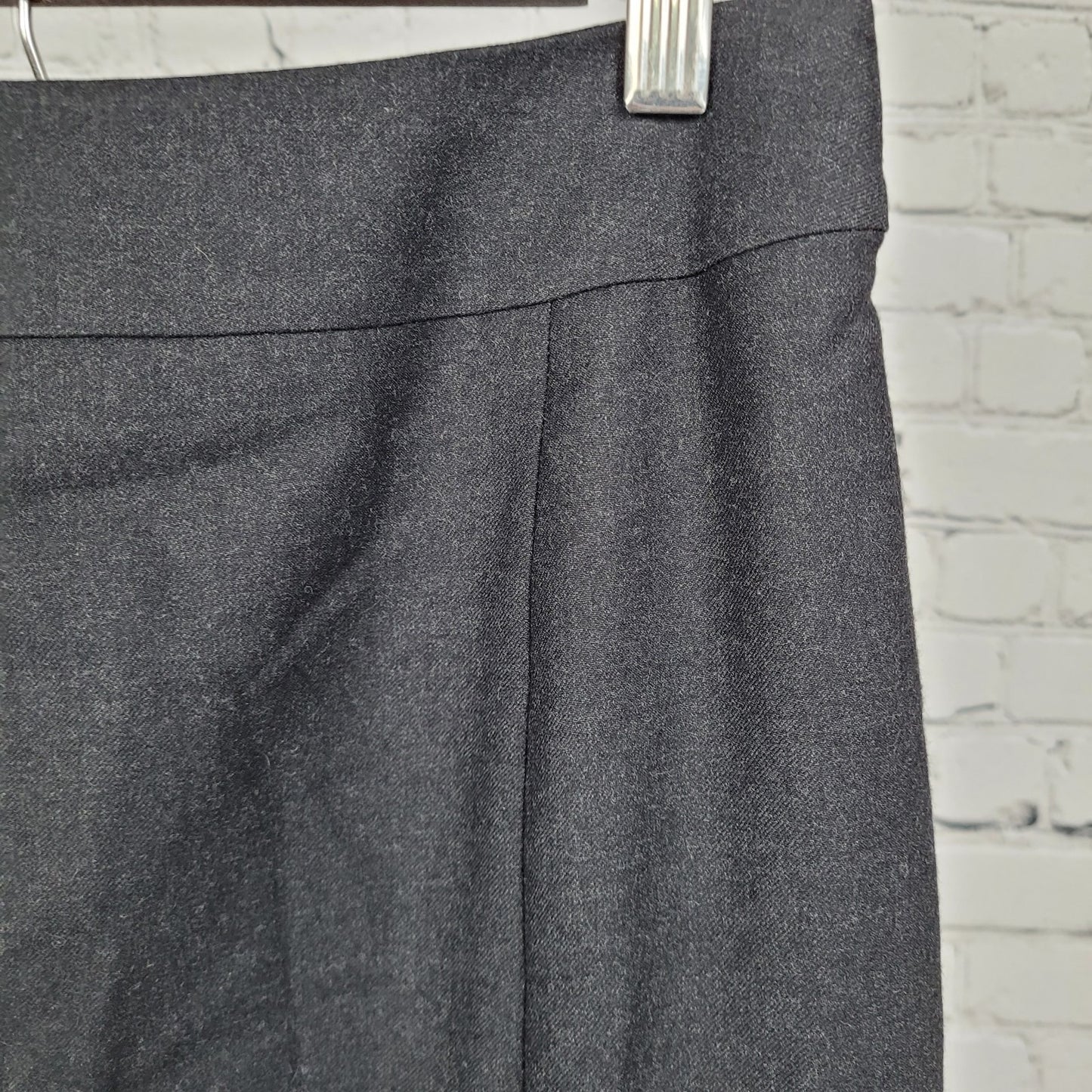 Carlisle Grey 100% Wool Lined Side Zip Buttoned Slit Midi Straight Skirt Size 4