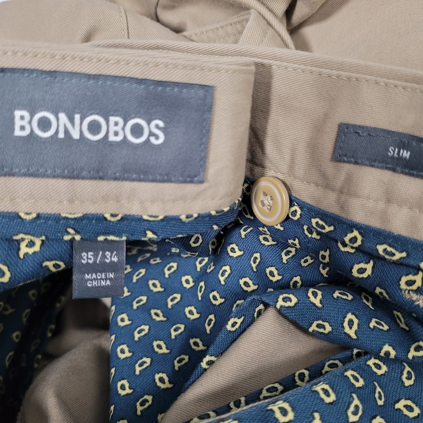 Bonobos Tan Slim Fit Straight Leg Cotton Stretch Chino Pants 35 (35x32)