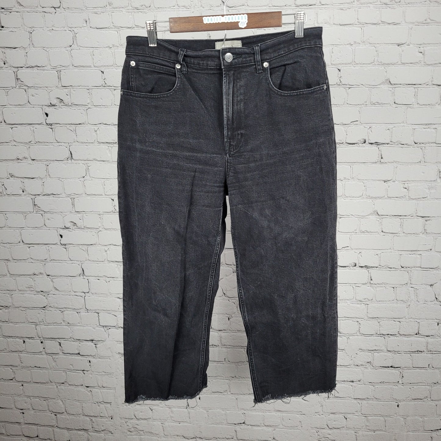 Everlane Black Denim Organic Cotton The Highway Jean Cropped Cut Off 30x22