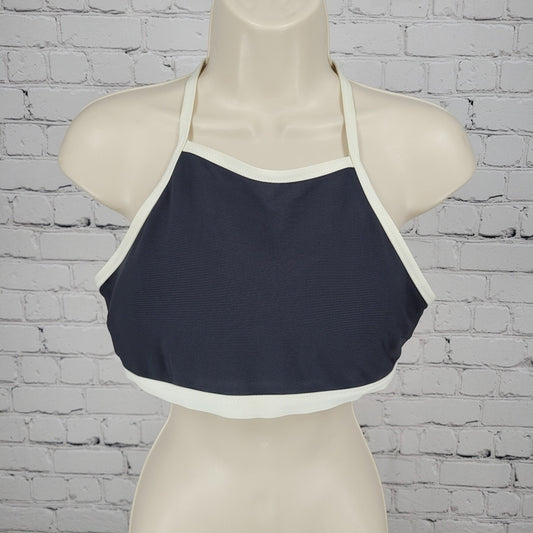 Athleta Black White Halter Racerback Removable Pads Swim Top Bikini Medium M