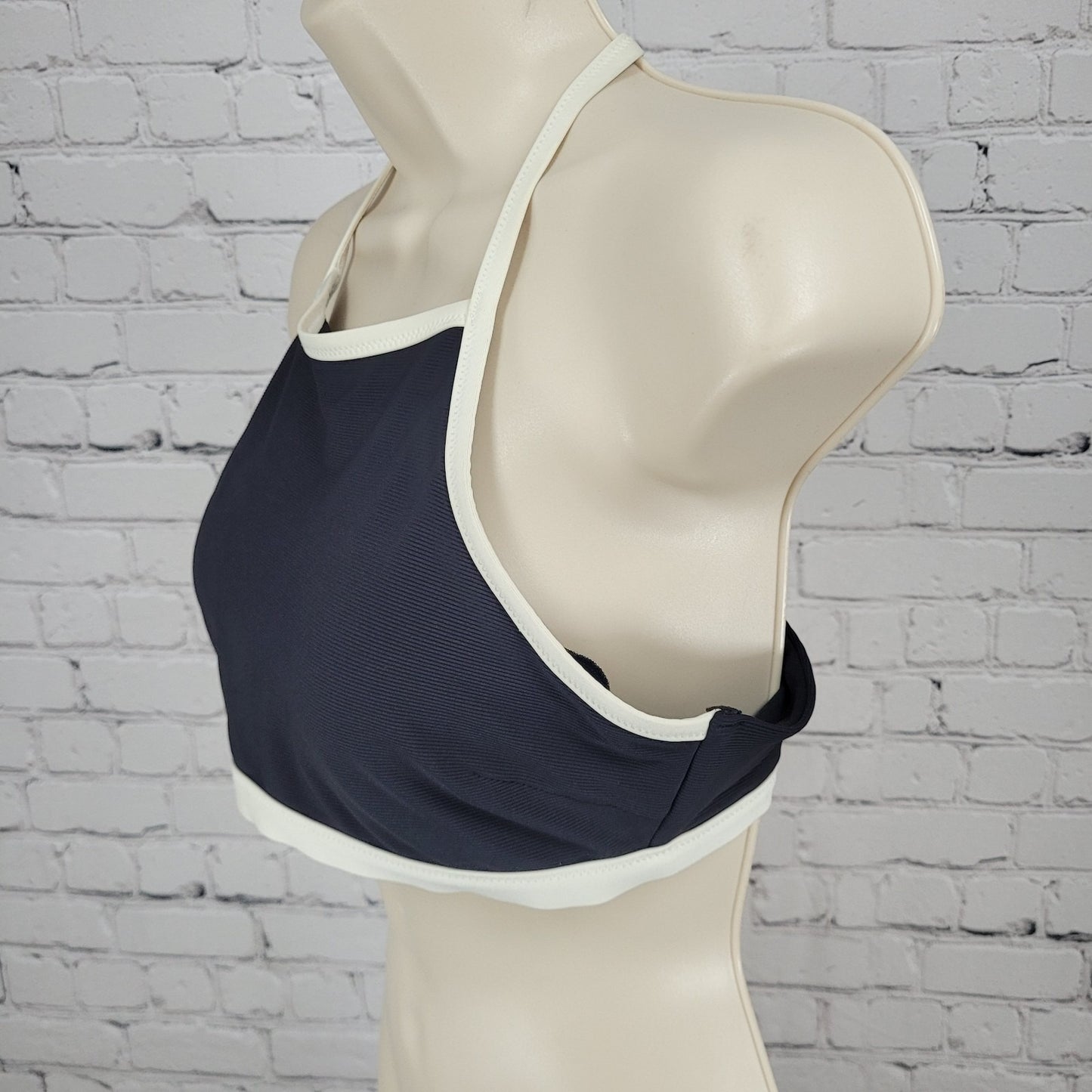 Athleta Black White Halter Racerback Removable Pads Swim Top Bikini Medium M