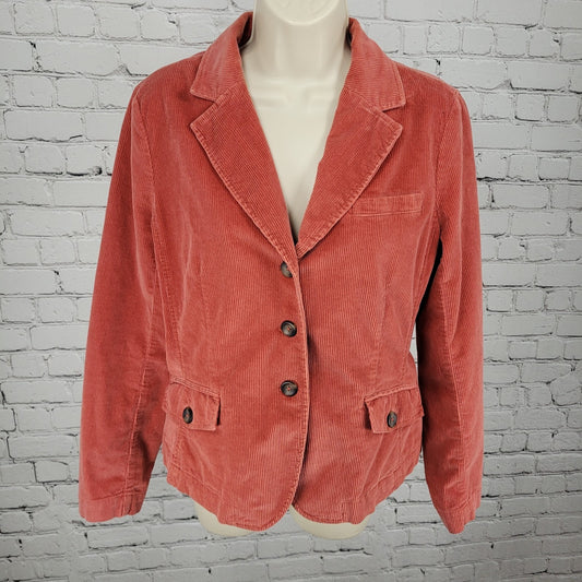 Talbots Orange 100% Cotton Corduroy Stretch Buttoned Unlined Jacket Size 10