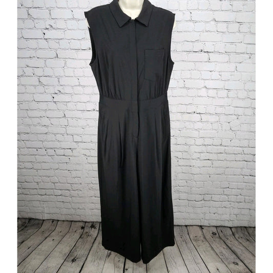 Athleta Black Pleated Wide Leg Front Zip Sleeveless Stretch 1 Piece Jumper 10P