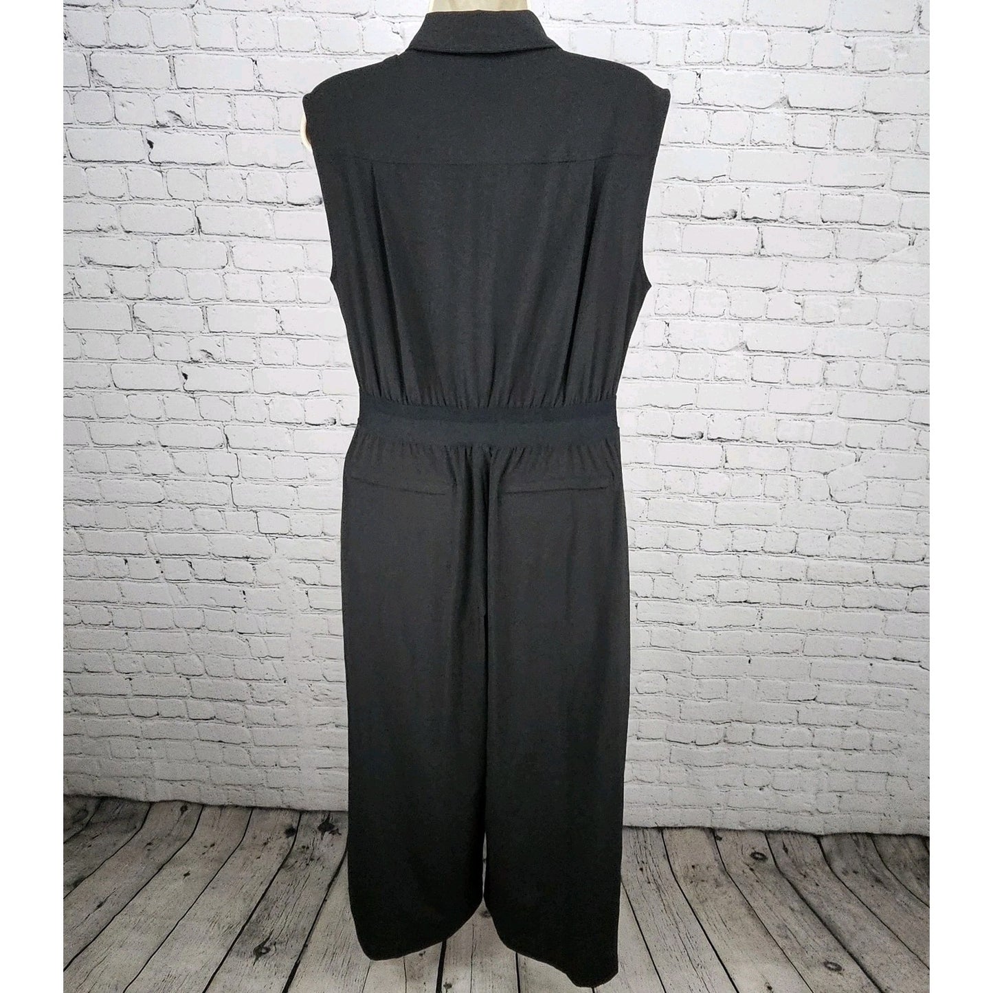 Athleta Black Pleated Wide Leg Front Zip Sleeveless Stretch 1 Piece Jumper 10P