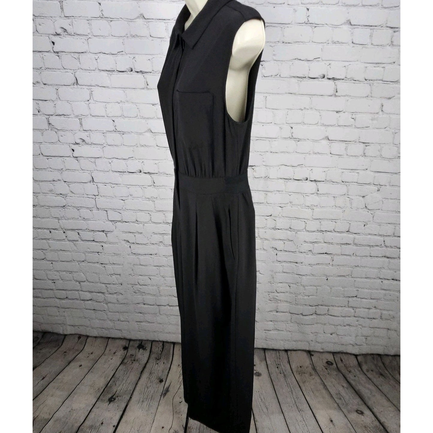 Athleta Black Pleated Wide Leg Front Zip Sleeveless Stretch 1 Piece Jumper 10P