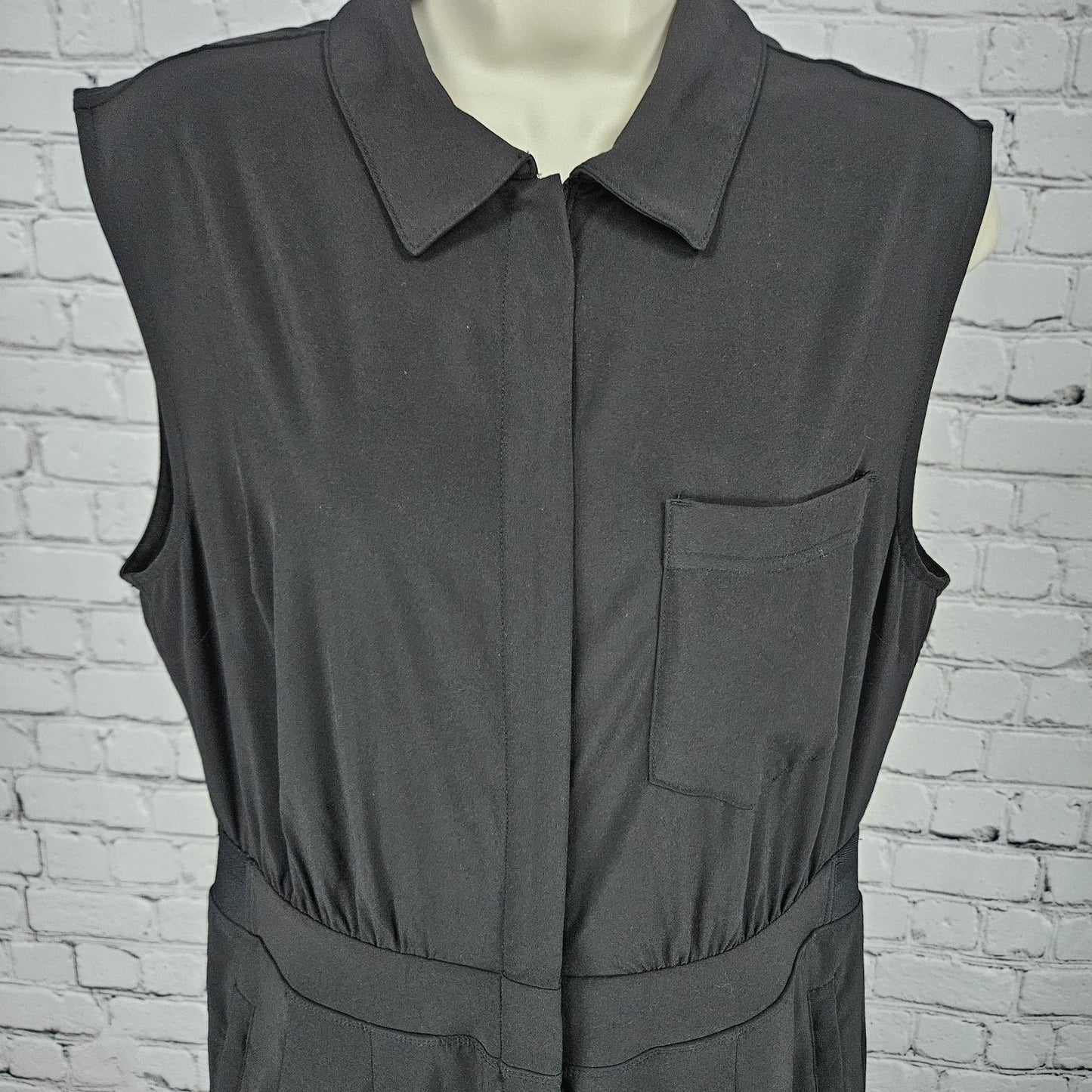 Athleta Black Pleated Wide Leg Front Zip Sleeveless Stretch 1 Piece Jumper 10P