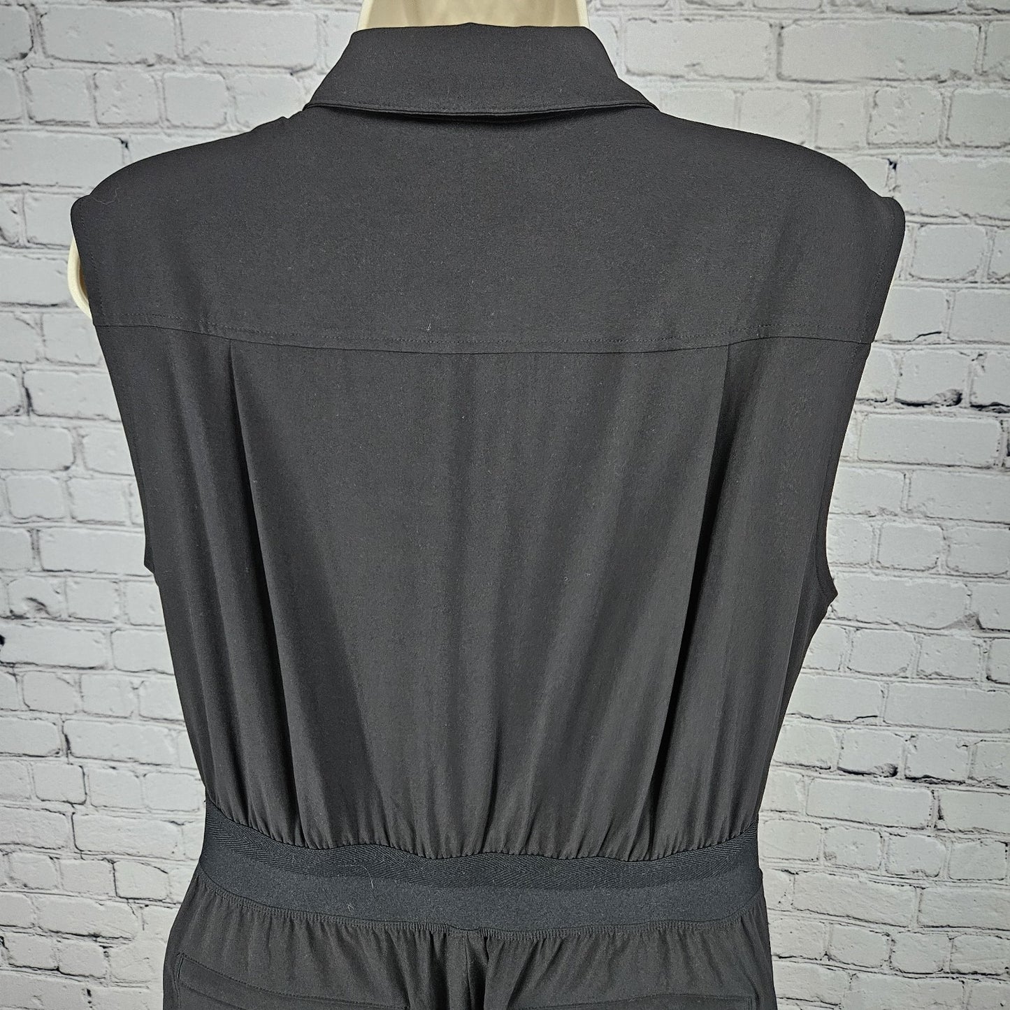 Athleta Black Pleated Wide Leg Front Zip Sleeveless Stretch 1 Piece Jumper 10P