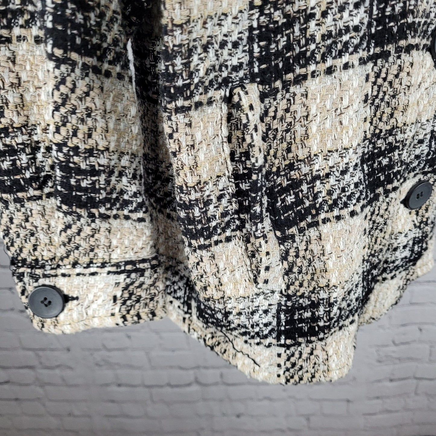 Zara Black Beige Check Buttoned Collared Unlined Shacket Jacket XS