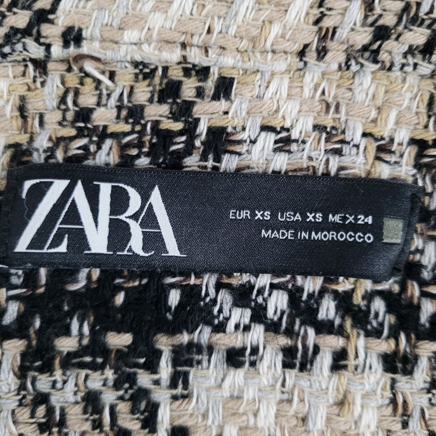 Zara Black Beige Check Buttoned Collared Unlined Shacket Jacket XS