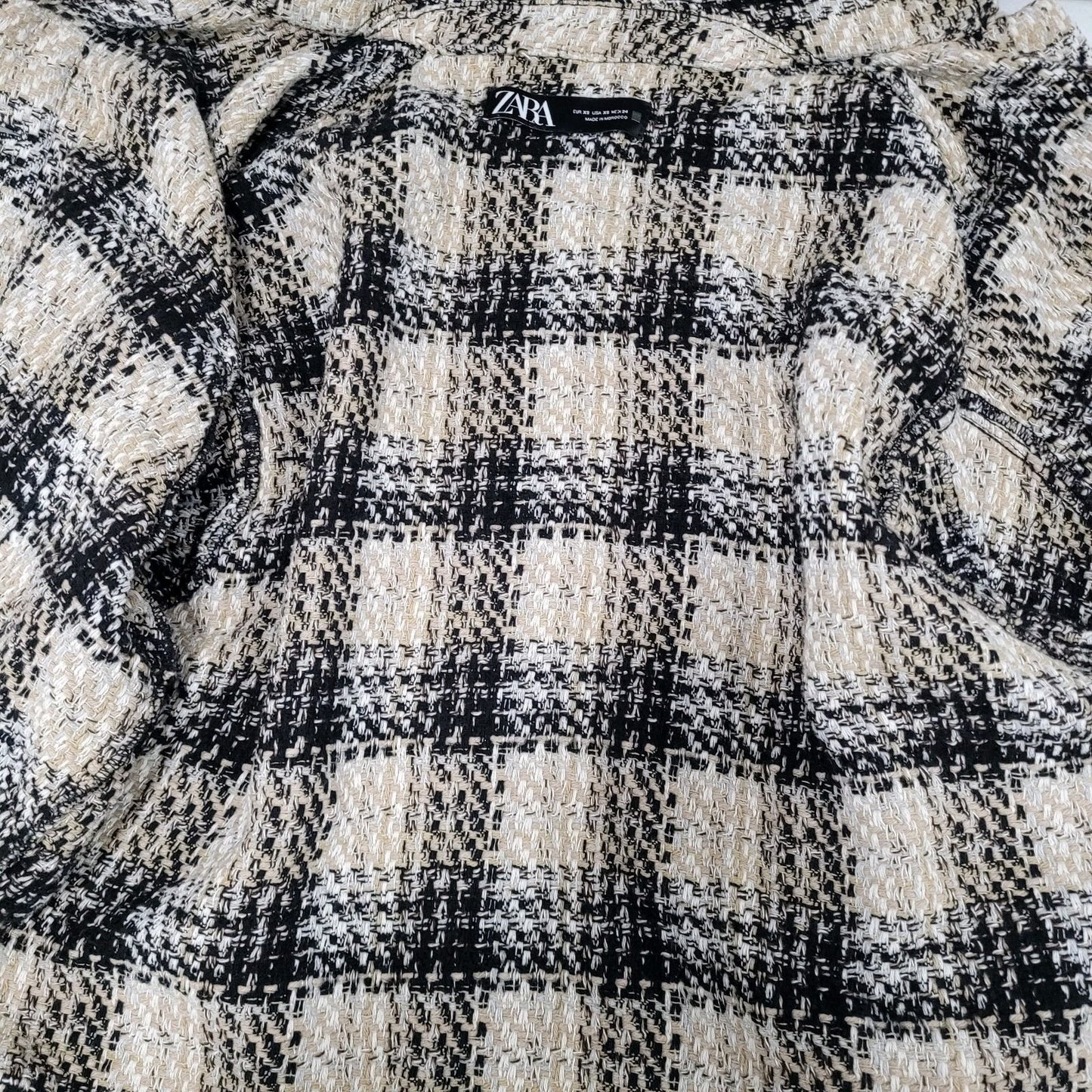 Zara Black Beige Check Buttoned Collared Unlined Shacket Jacket XS