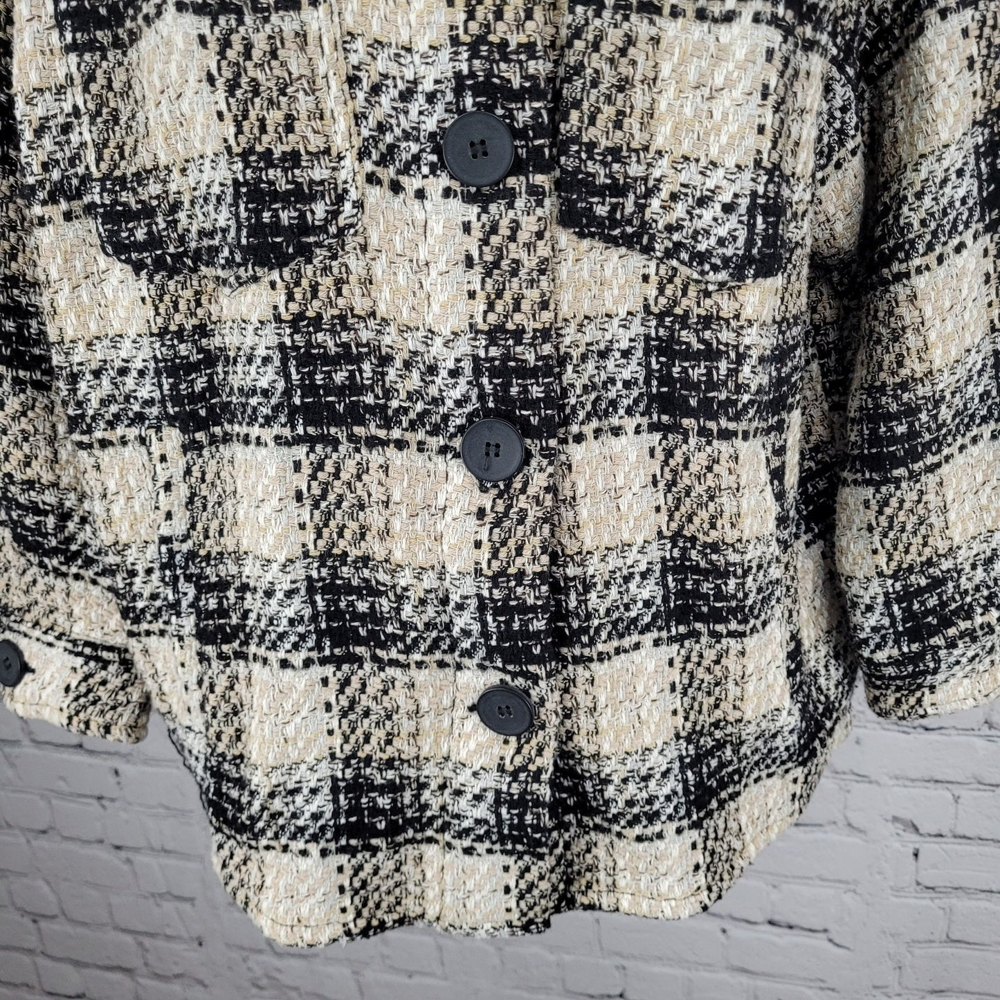 Zara Black Beige Check Buttoned Collared Unlined Shacket Jacket XS