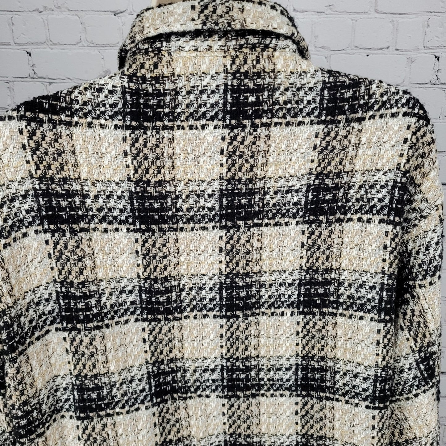 Zara Black Beige Check Buttoned Collared Unlined Shacket Jacket XS
