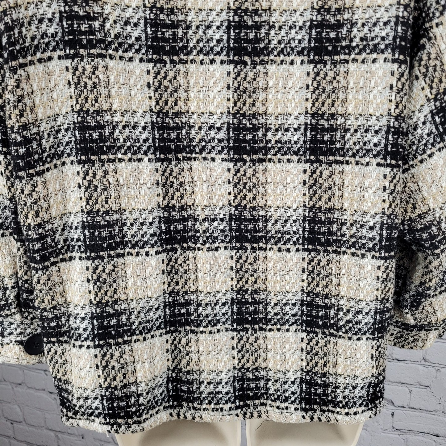 Zara Black Beige Check Buttoned Collared Unlined Shacket Jacket XS