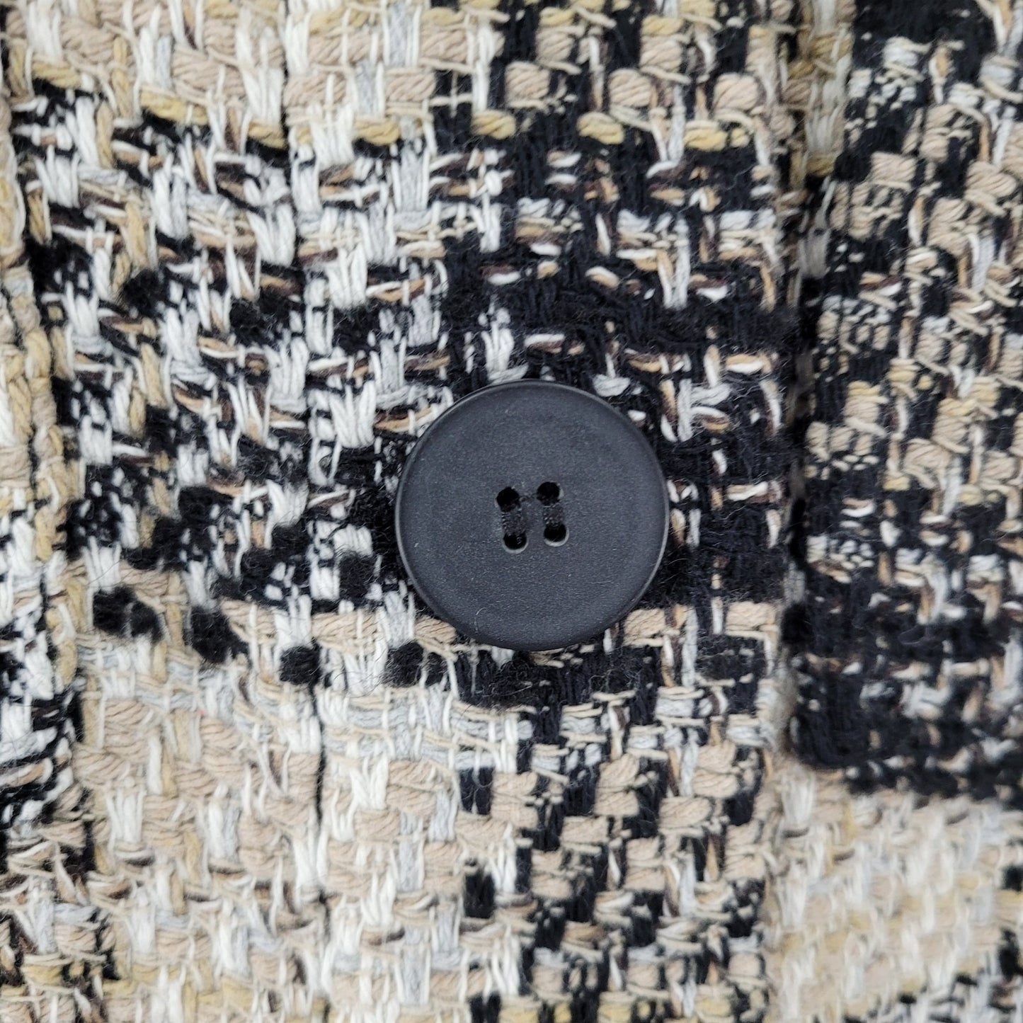 Zara Black Beige Check Buttoned Collared Unlined Shacket Jacket XS