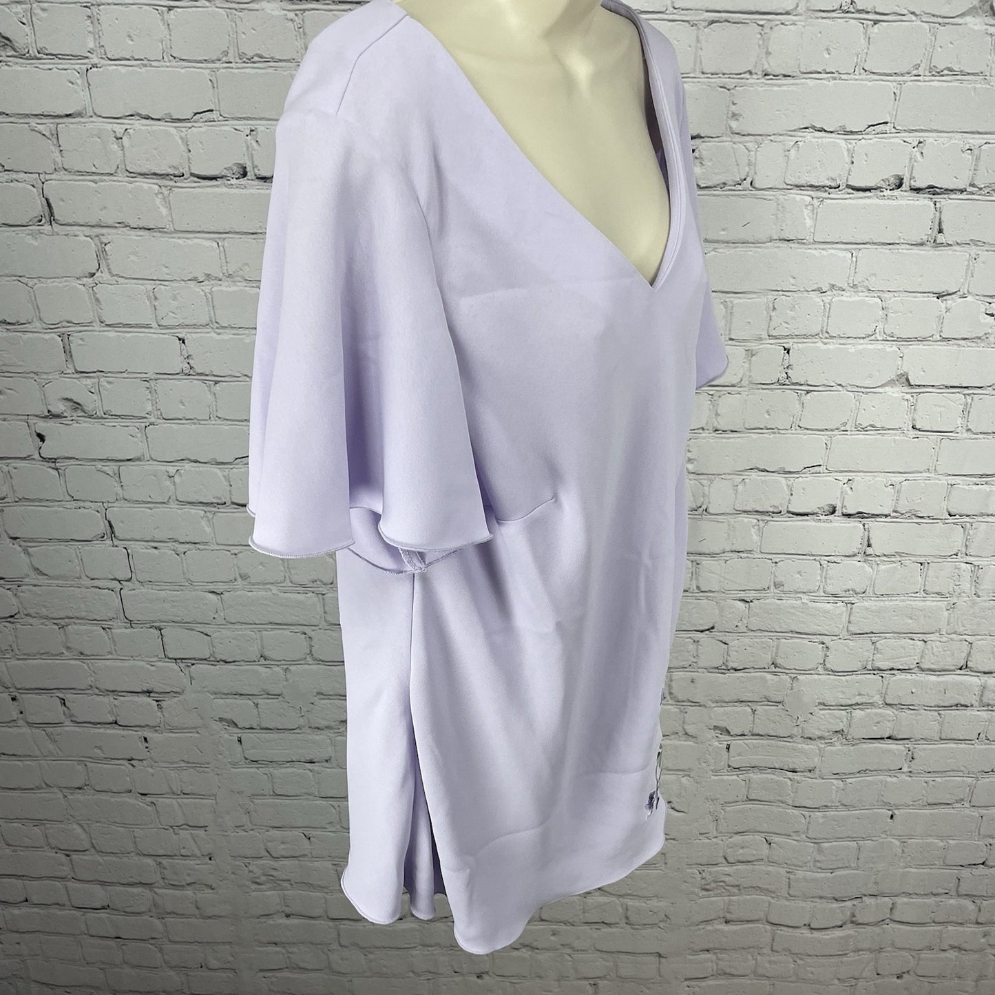 NWD Dressbarn Purple Embroidered Floral Flutter Short Sleeve Blouse Top Size 16W