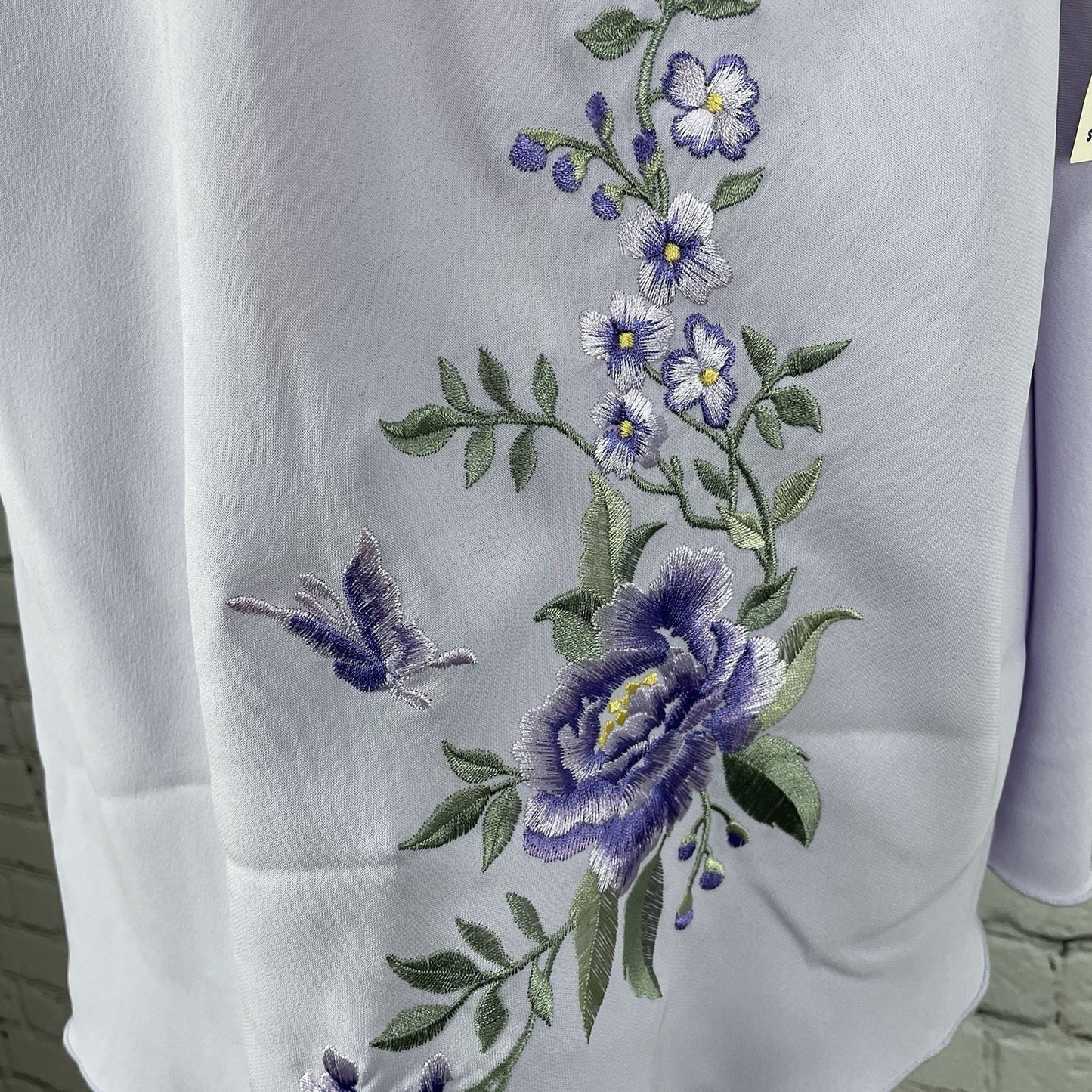 NWD Dressbarn Purple Embroidered Floral Flutter Short Sleeve Blouse Top Size 16W