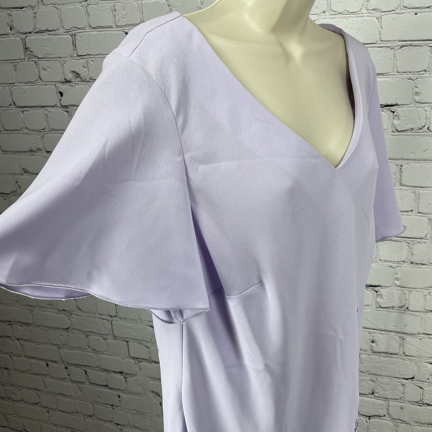 NWD Dressbarn Purple Embroidered Floral Flutter Short Sleeve Blouse Top Size 16W