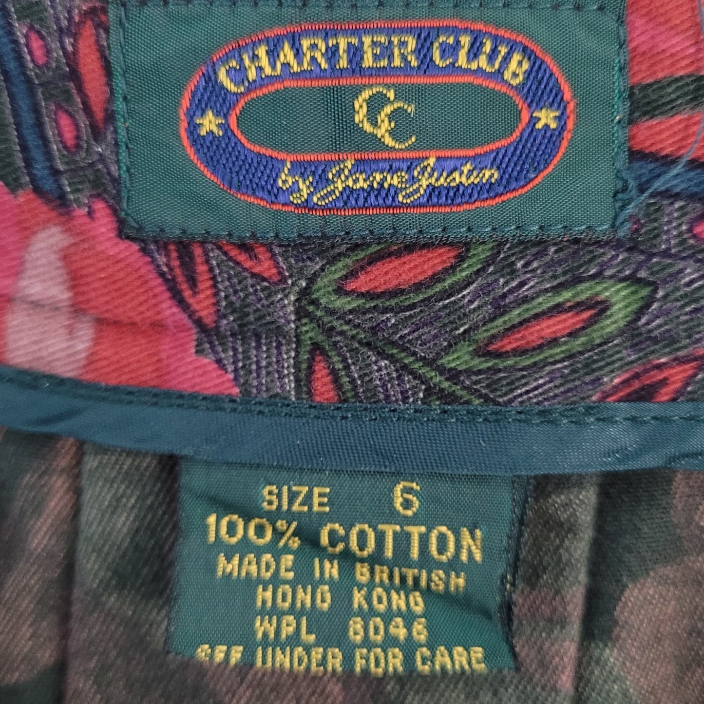 VTG Charter Club Jane Justin Green Floral Paisley Pleated Skirt Size 6 (25x33)