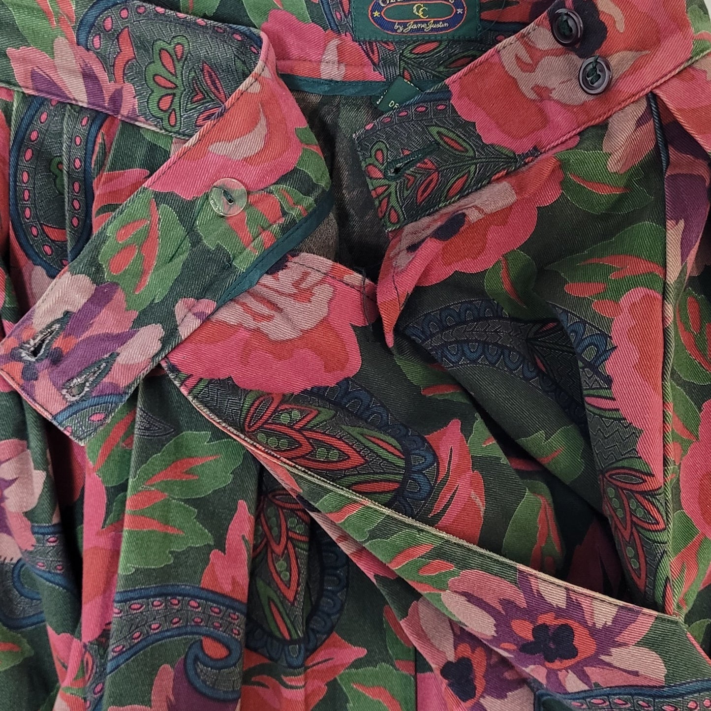 VTG Charter Club Jane Justin Green Floral Paisley Pleated Skirt Size 6 (25x33)
