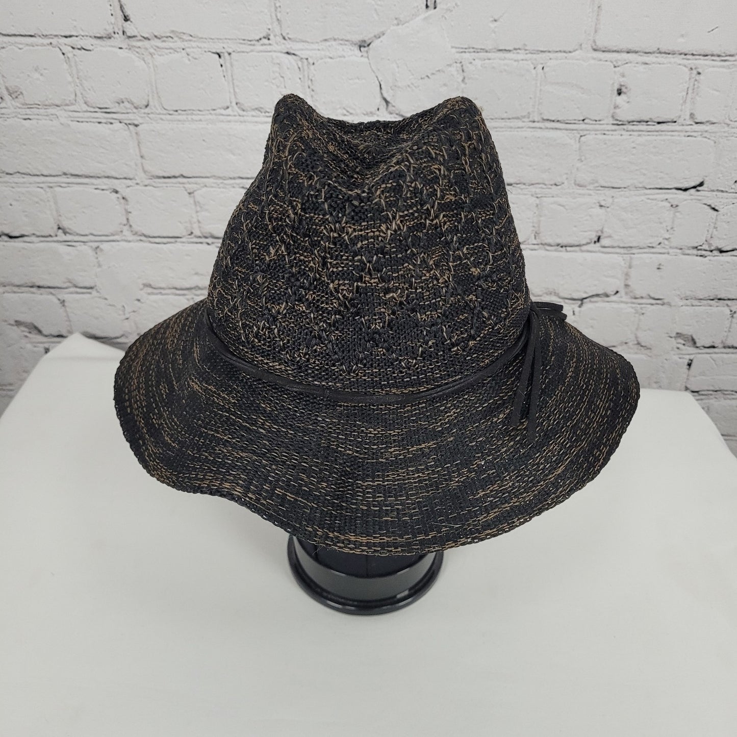 Free People Black Brown Wide Brim Floppy Lightweight Foldable Fedora Hat O/S