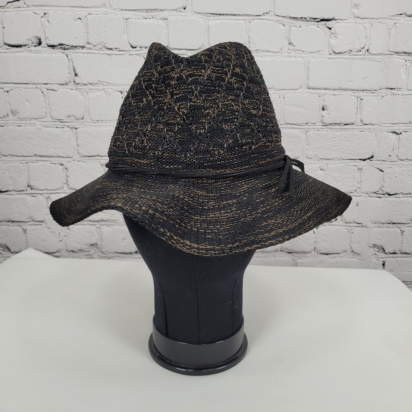 Free People Black Brown Wide Brim Floppy Lightweight Foldable Fedora Hat O/S