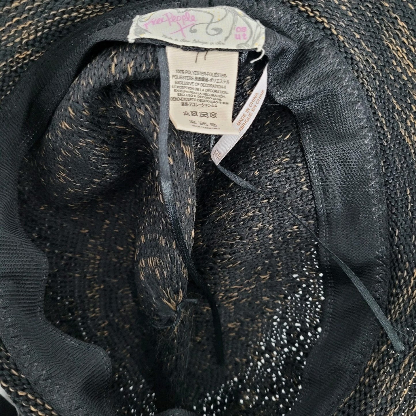 Free People Black Brown Wide Brim Floppy Lightweight Foldable Fedora Hat O/S