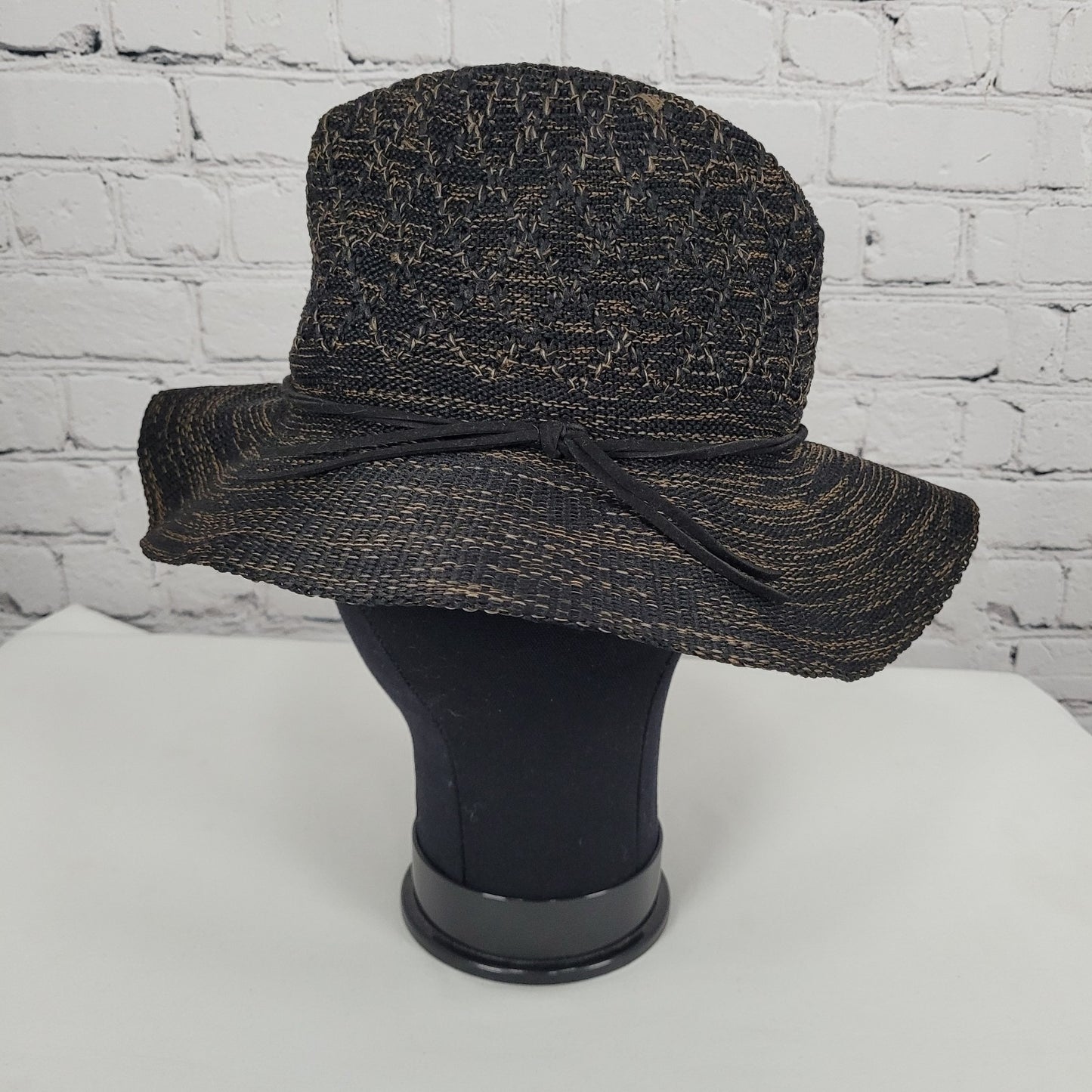 Free People Black Brown Wide Brim Floppy Lightweight Foldable Fedora Hat O/S