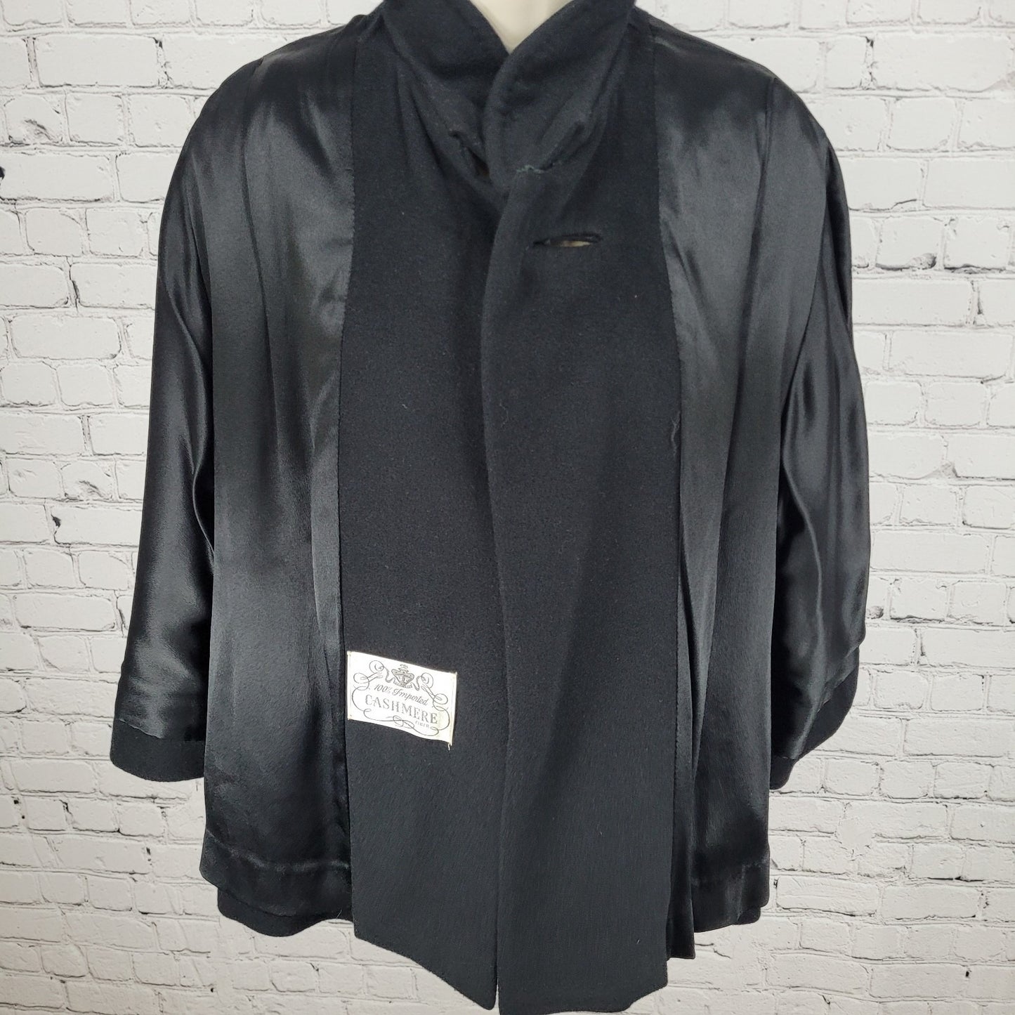 VTG Townley Black 100% Cashmere Shawl Collar Pockets Lined Jacket Size XL
