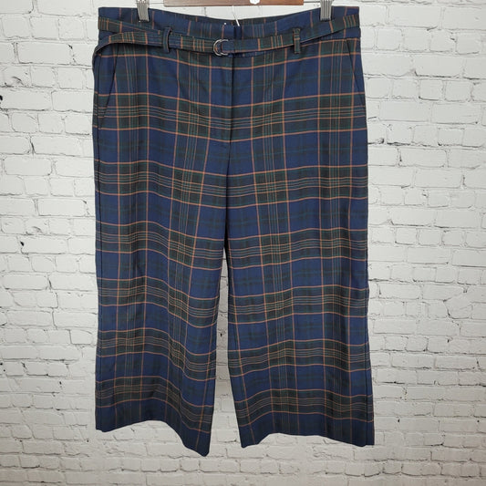 Ann Taylor Factory Blue Plaid High Rise Wide Leg Crop Pants Size 14P (33x23)