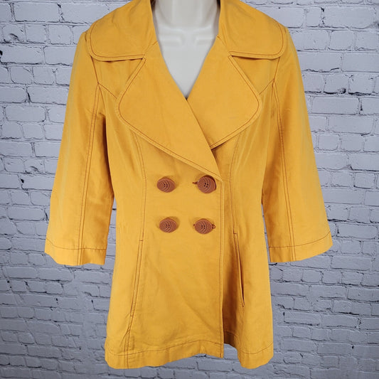 Tulle Anthropologie Yellow Cotton Double Breasted Vented Jacket Size Medium M