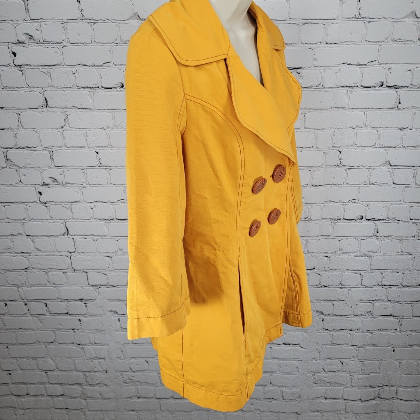 Tulle Anthropologie Yellow Cotton Double Breasted Vented Jacket Size Medium M