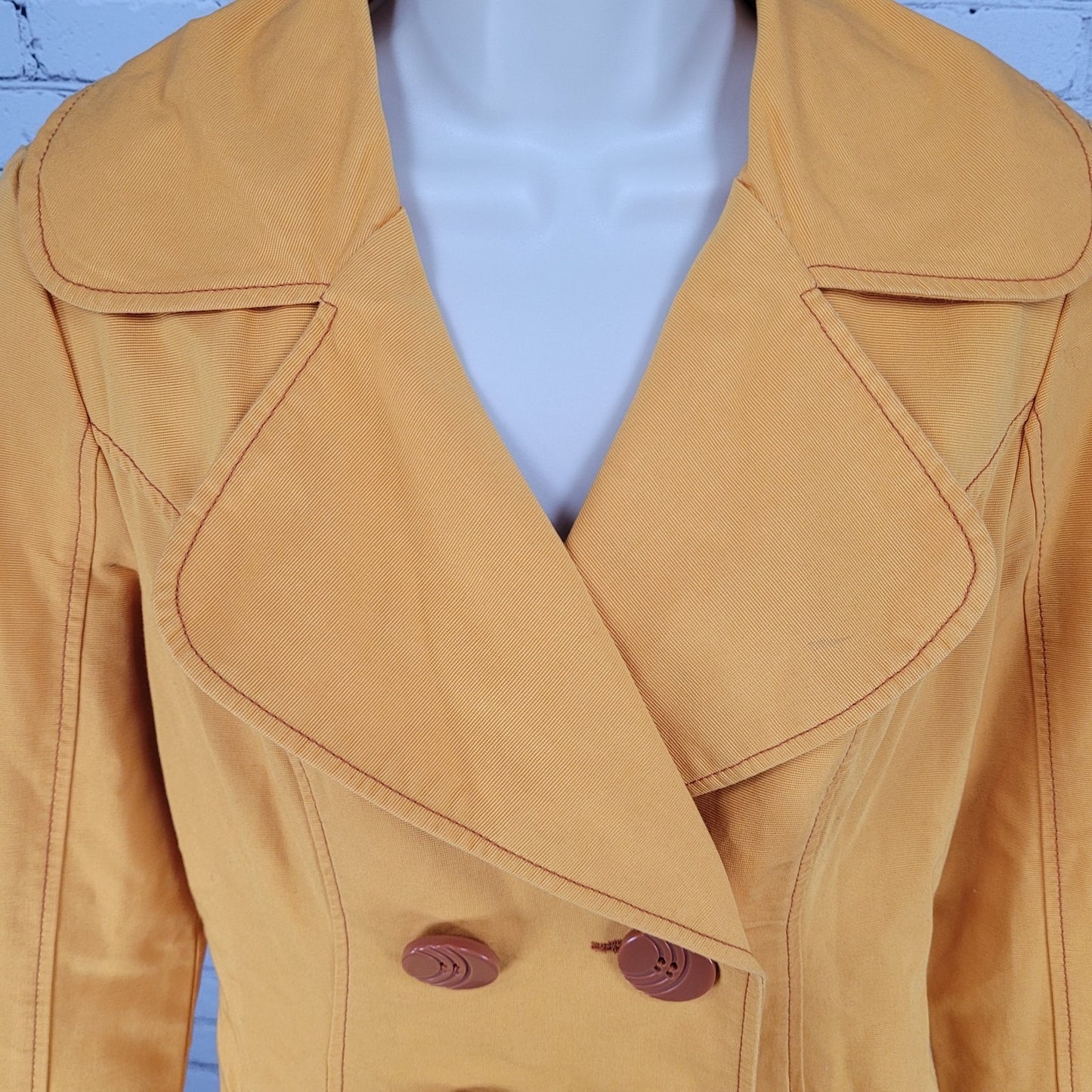 Tulle Anthropologie Yellow Cotton Double Breasted Vented Jacket Size Medium M